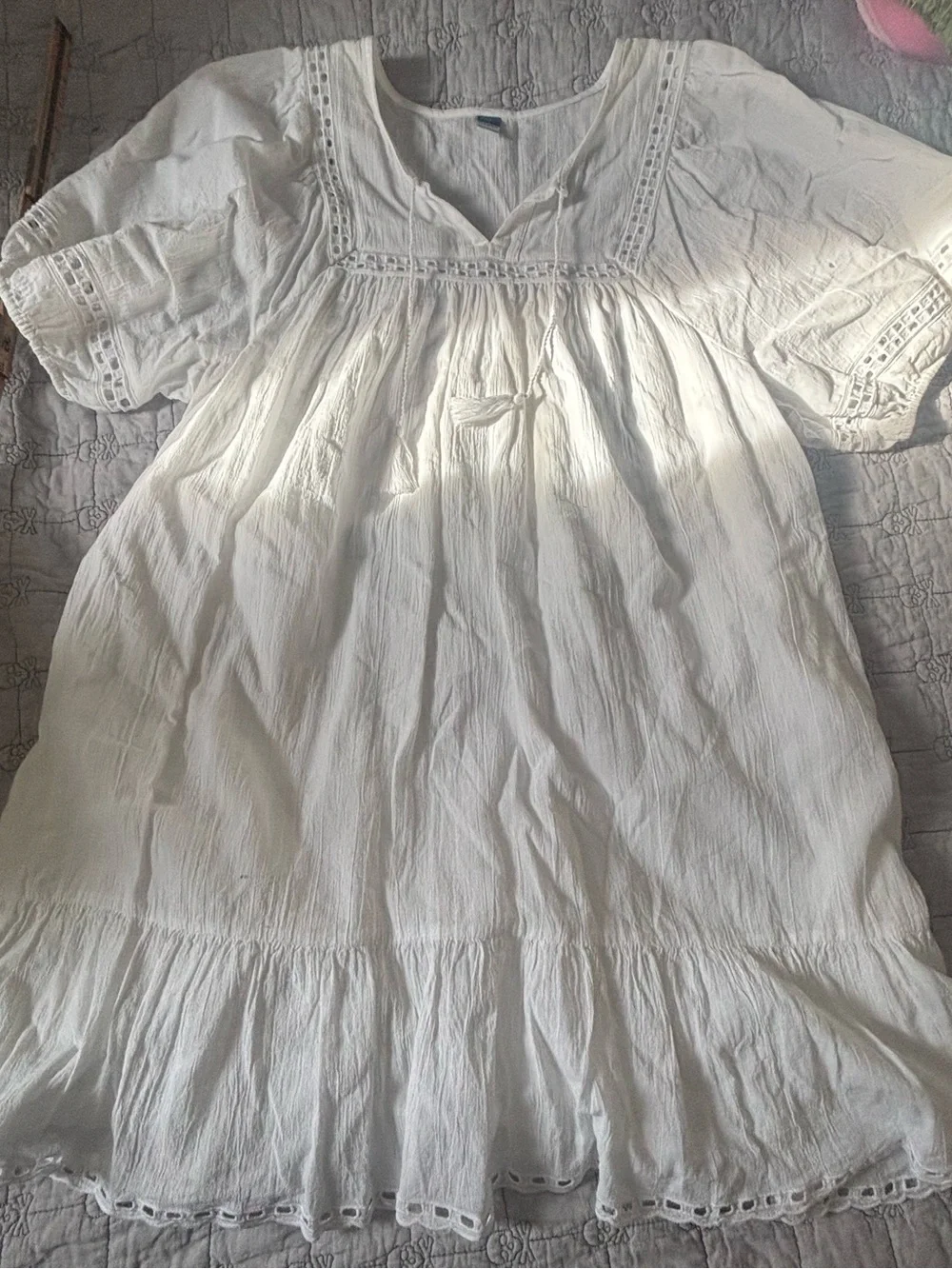 White Cotton Eyelet Mini Dress - Soft Boho Style NWOT